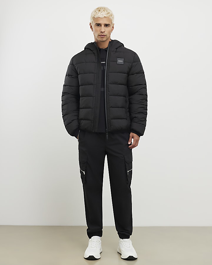 Black Badged Hooded Puffer Jacket
