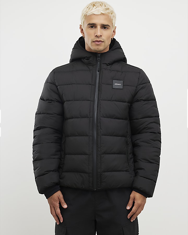 Black Badged Hooded Puffer Jacket