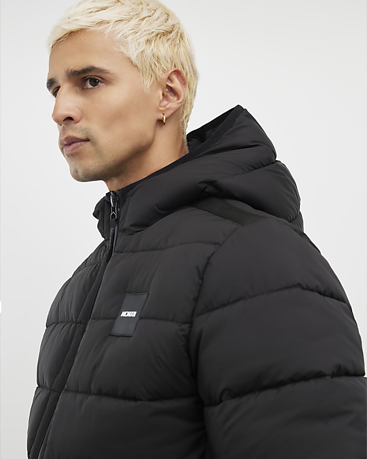Black Badged Hooded Puffer Jacket
