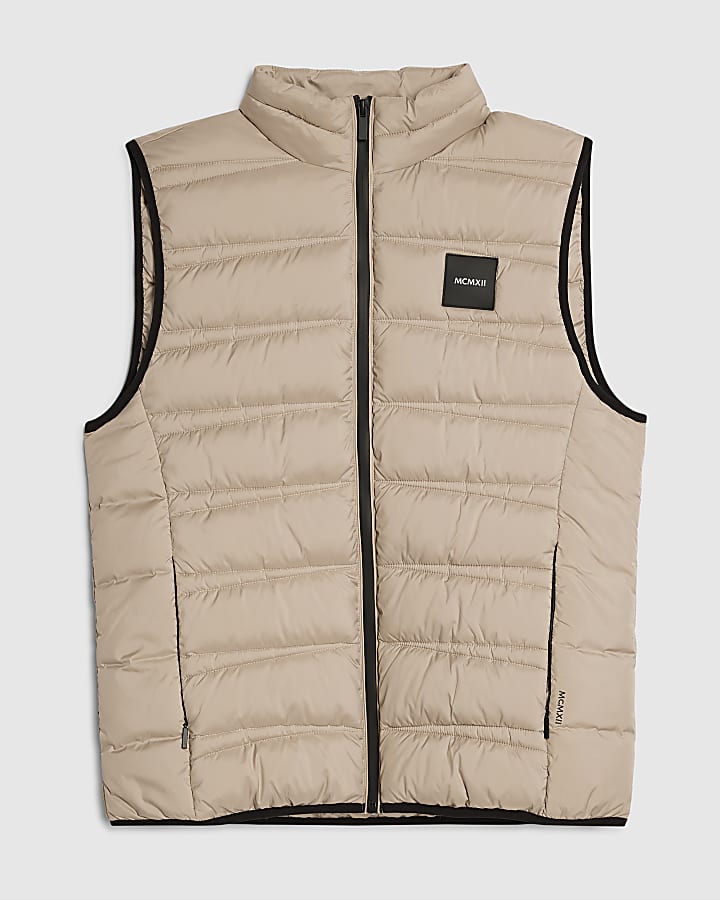 Beige Badged Puffer Gilet