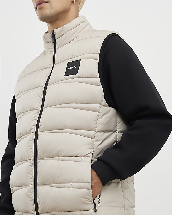 Beige Badged Puffer Gilet