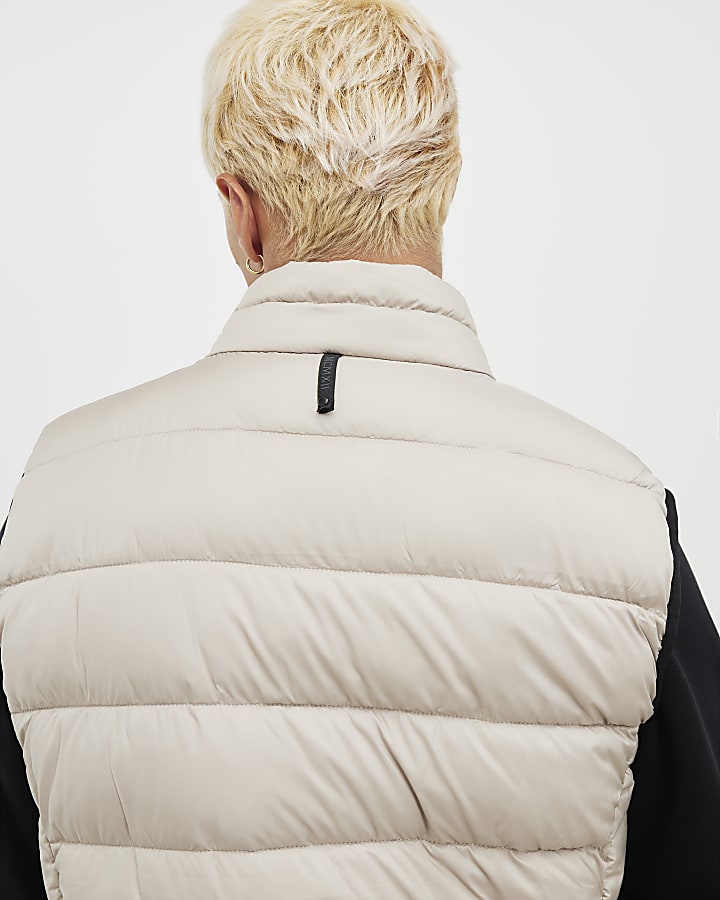 Beige Badged Puffer Gilet