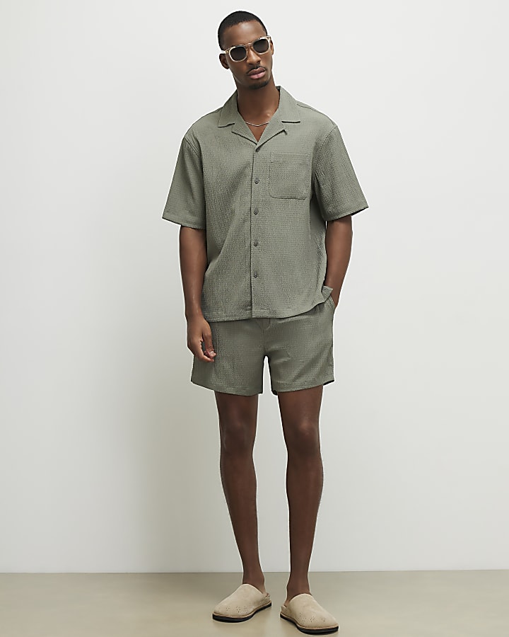 Green Textured Shorts