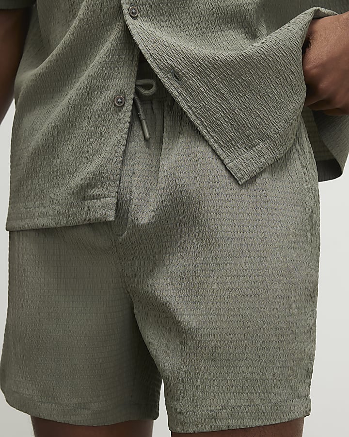 Green Textured Shorts
