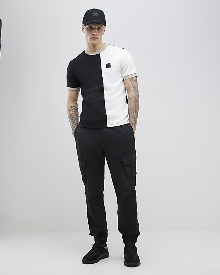 Black Regular Fit Scuba Colour Block T-Shirt
