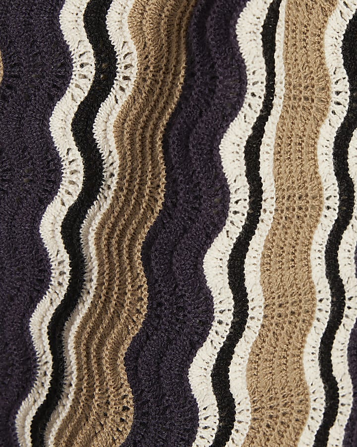 Beige Slim Fit Wavy Stripe Polo Shirt