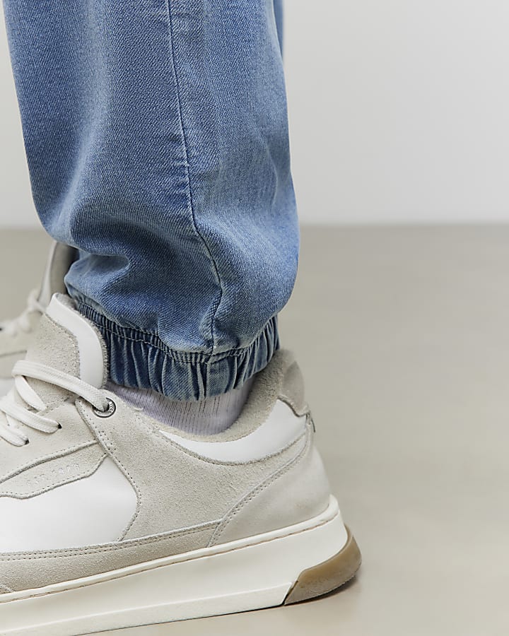 Blue Slim Fit Denim Washed Joggers