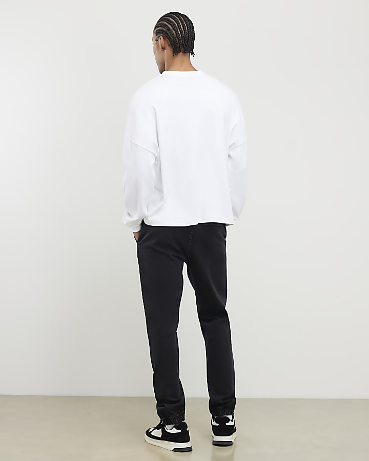 Black Slim Fit Washed Denim Joggers