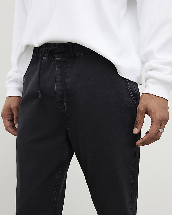 Black Slim Fit Washed Denim Joggers