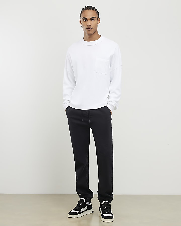 Black Slim Fit Washed Denim Joggers