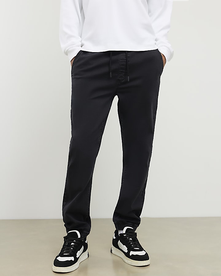 Black Slim Fit Washed Denim Joggers