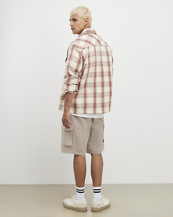 Beige Regular Fit Crosshatch Cargo Shorts