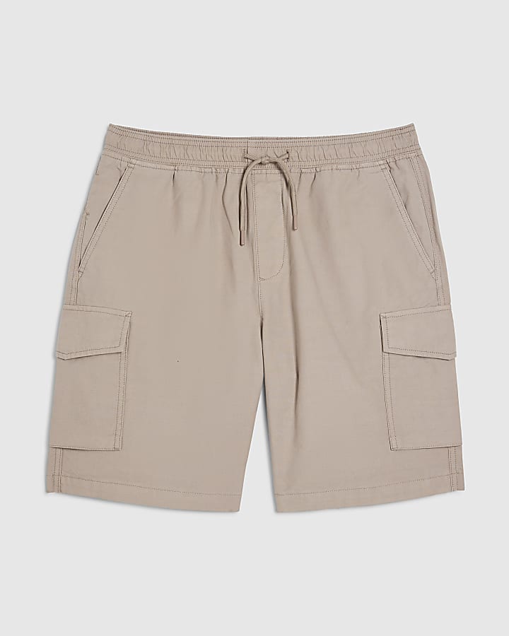 Beige Regular Fit Crosshatch Cargo Shorts