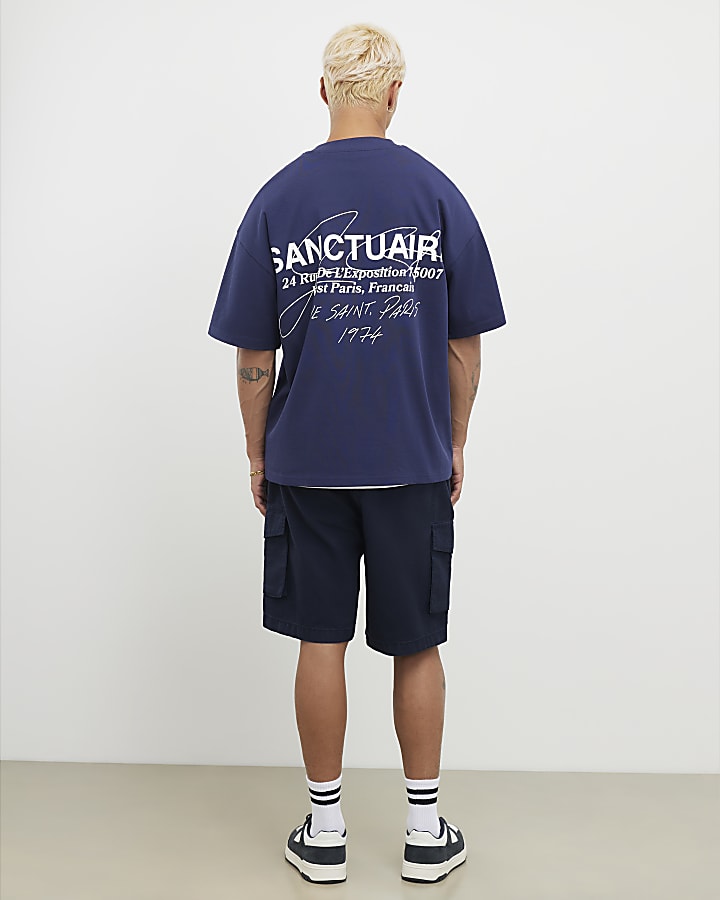 Navy Regular Fit Crosshatch Cargo Shorts