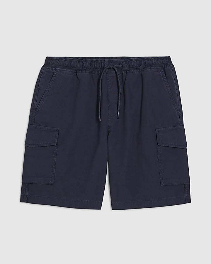 Navy Regular Fit Crosshatch Cargo Shorts