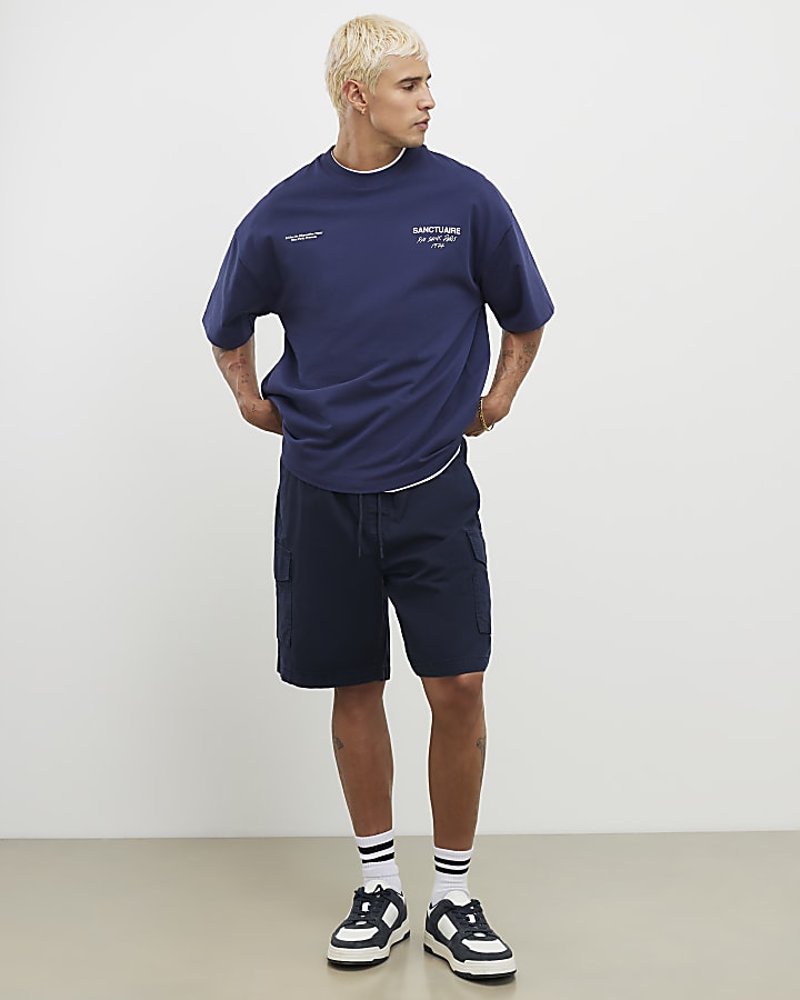 Navy Regular Fit Crosshatch Cargo Shorts