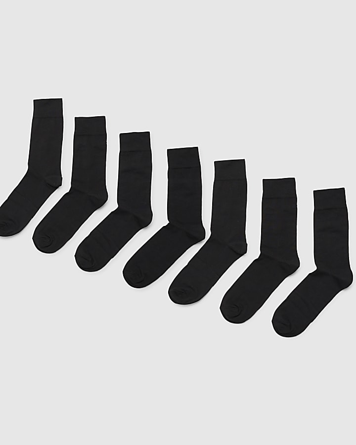 Black Plain Pack Of 7 Socks