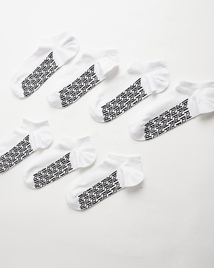 White RI Monogram Pack Of 7 Socks