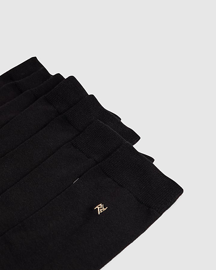 Black Metallic Embroidered Pack Of 7 Socks