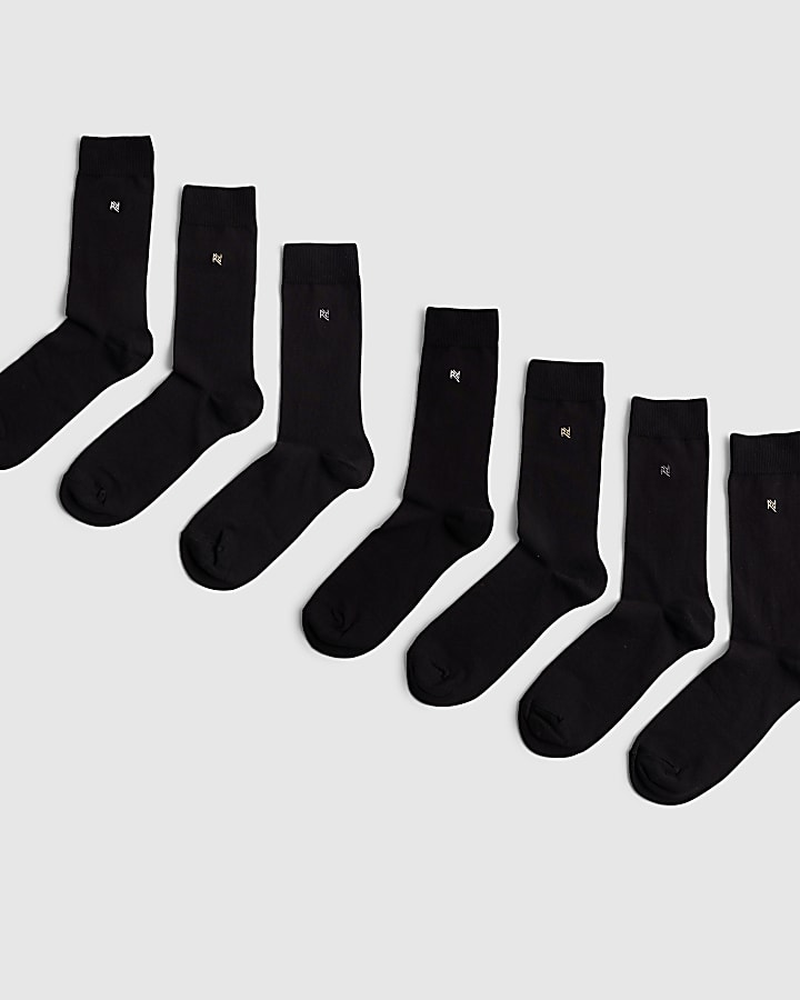 Black Metallic Embroidered Pack Of 7 Socks