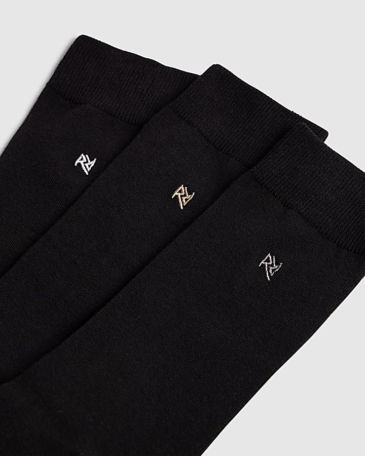 Black Metallic Embroidered Pack Of 7 Socks