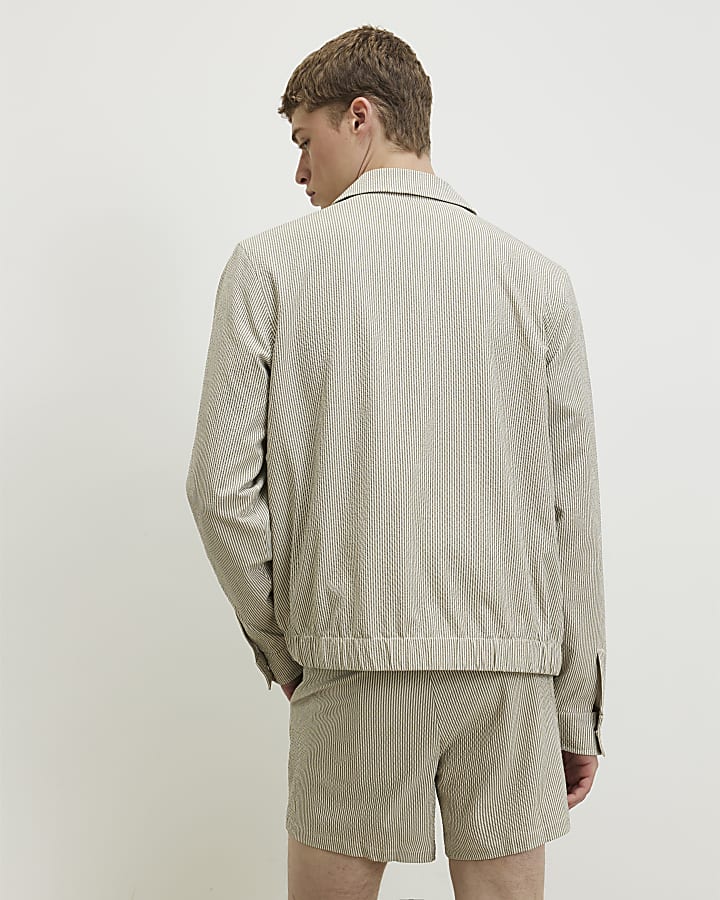 White Slim Fit Textured Stripe Shorts