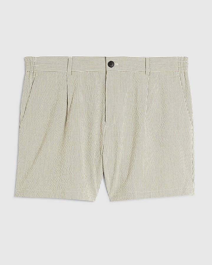 White Slim Fit Textured Stripe Shorts
