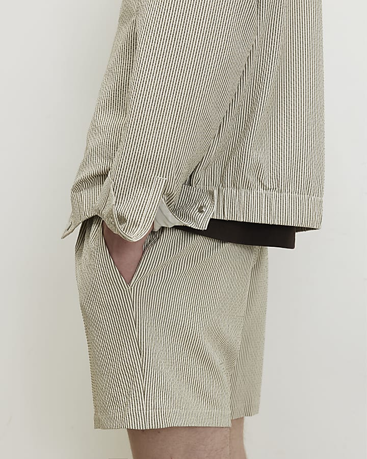 White Slim Fit Textured Stripe Shorts