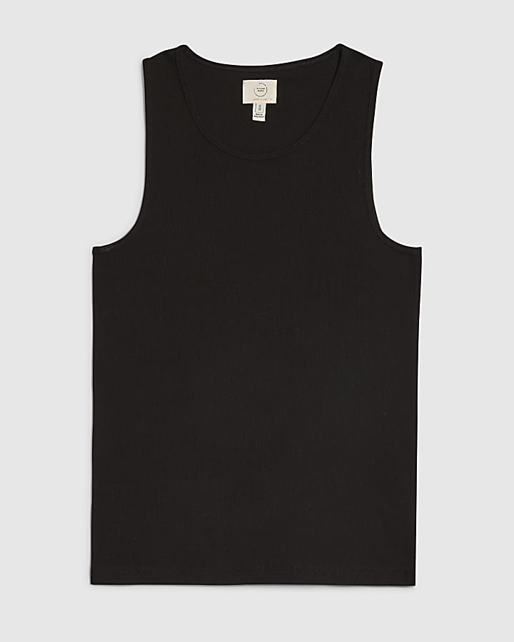 Black Muscle Fit Ribbed Vest