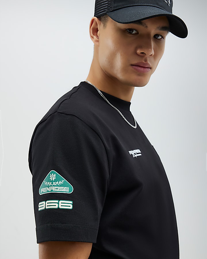 Black Regular Fit Penrose Crest T-Shirt