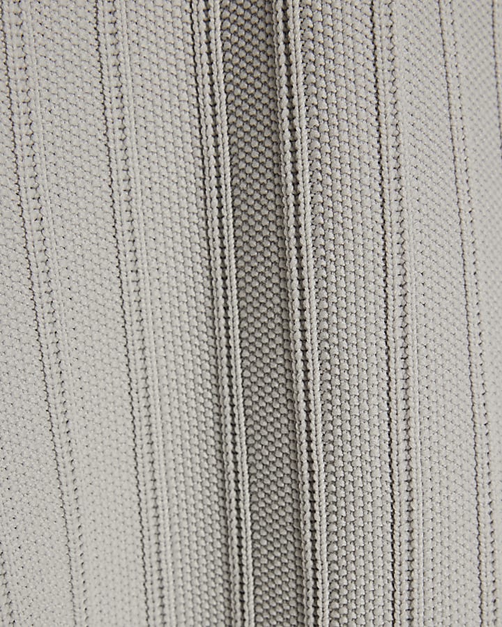 Grey Muscle Fit Ribbed Polo Shirt