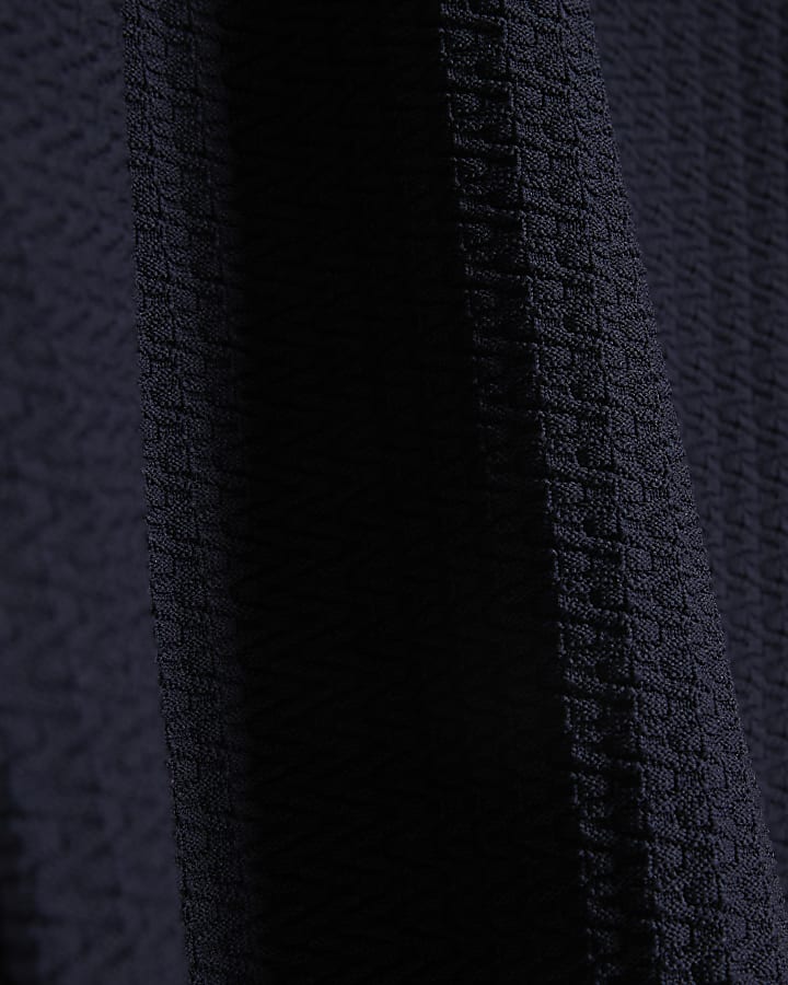 Navy Muscle Fit Zig Zag Textured T-Shirt