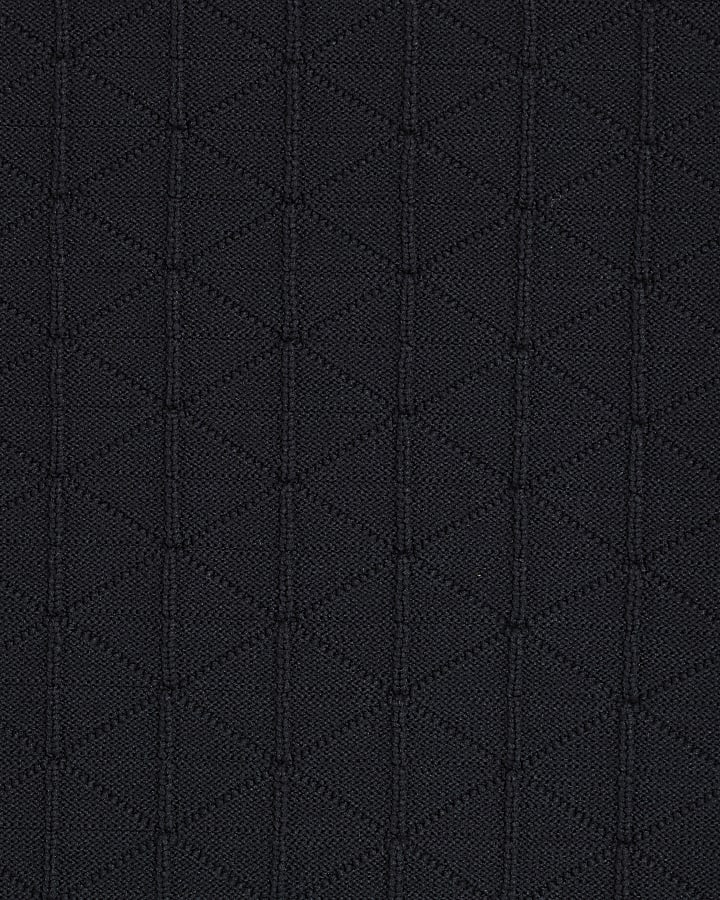 Black Muscle Fit Textured Jumper