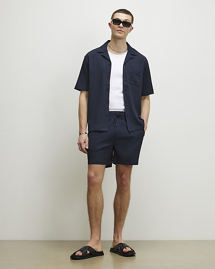 Navy Textured Shorts