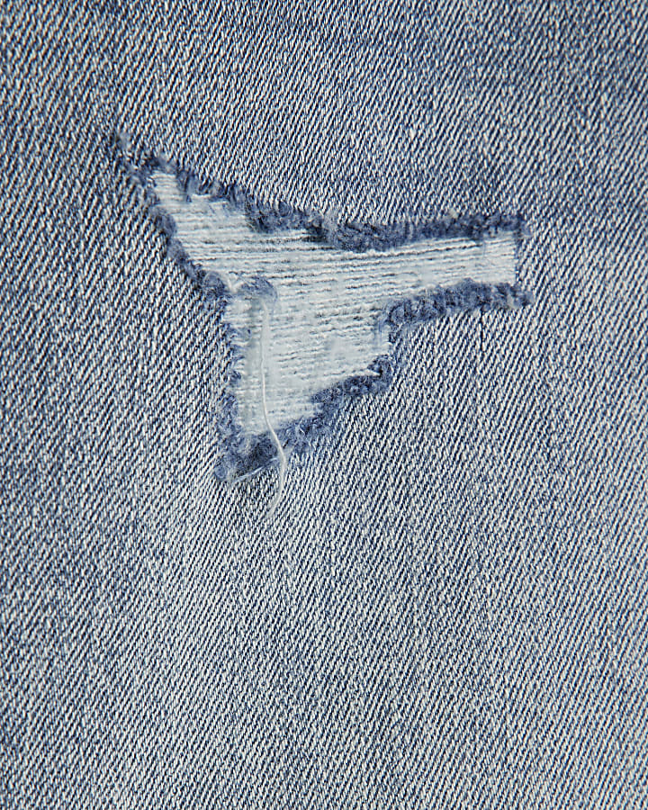 Blue Slim Fit Ripped Denim Shorts