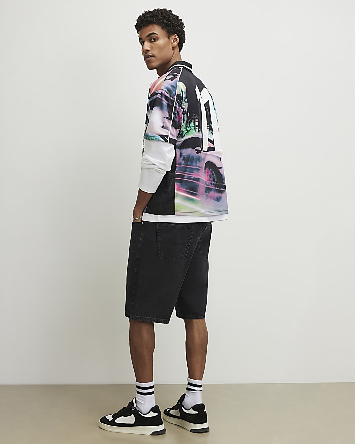 Black Washed Regular Fit Denim Shorts