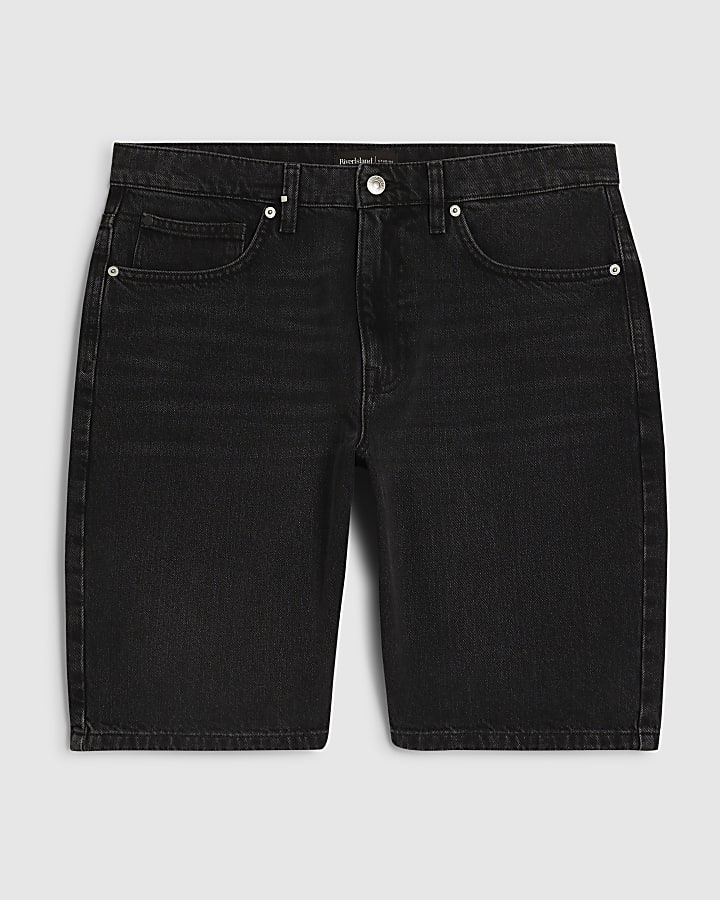 Black Washed Regular Fit Denim Shorts