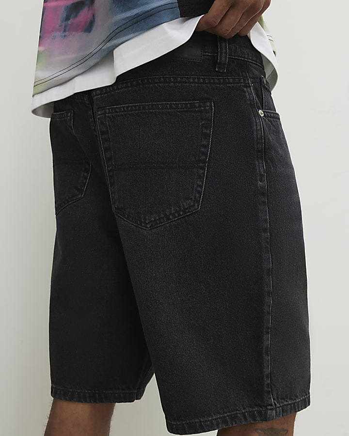 Black Washed Regular Fit Denim Shorts
