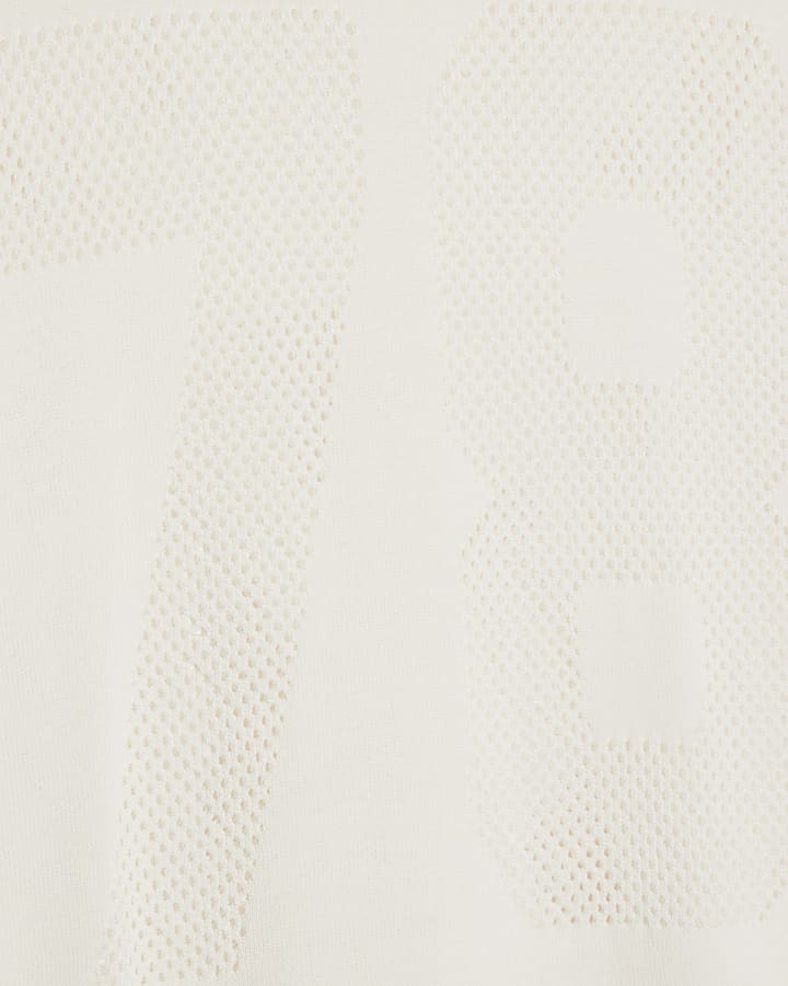 White Oversized Knitted Numbers T-shirt