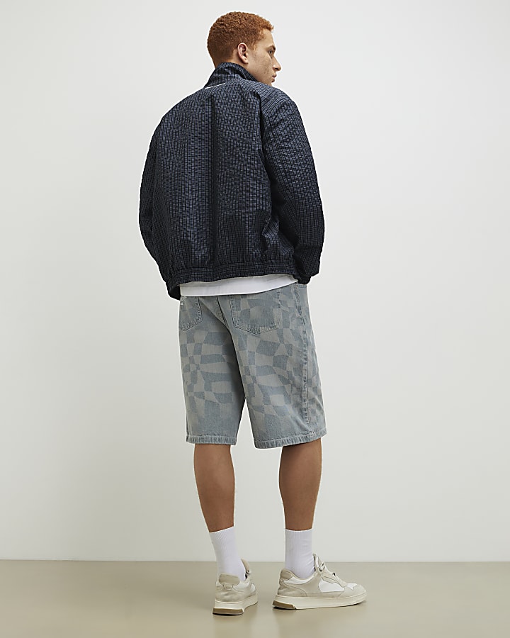 Blue Geometric Print Denim Shorts