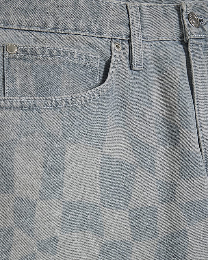 Blue Geometric Print Denim Shorts