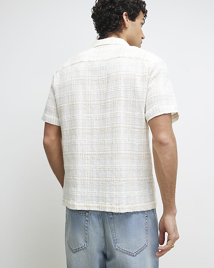 Cream Boxy Fit Textured Check Shirt