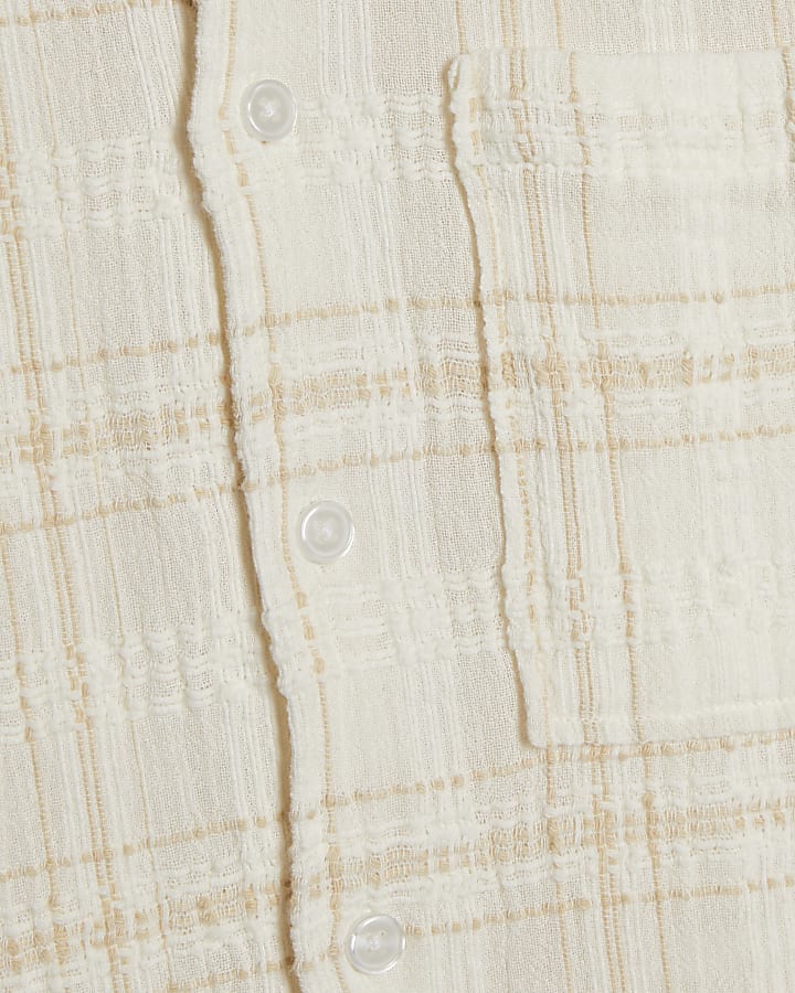 Cream Boxy Fit Textured Check Shirt