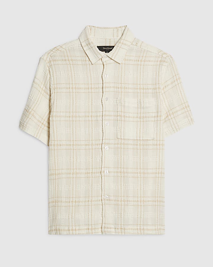 Cream Boxy Fit Textured Check Shirt