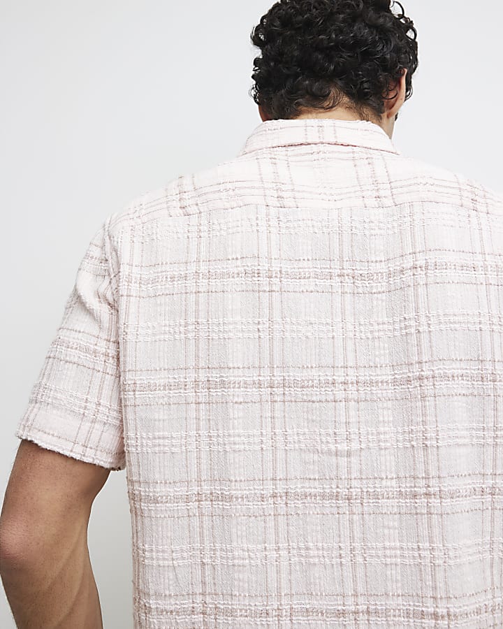 Pink Boxy Fit Textured Check Shirt