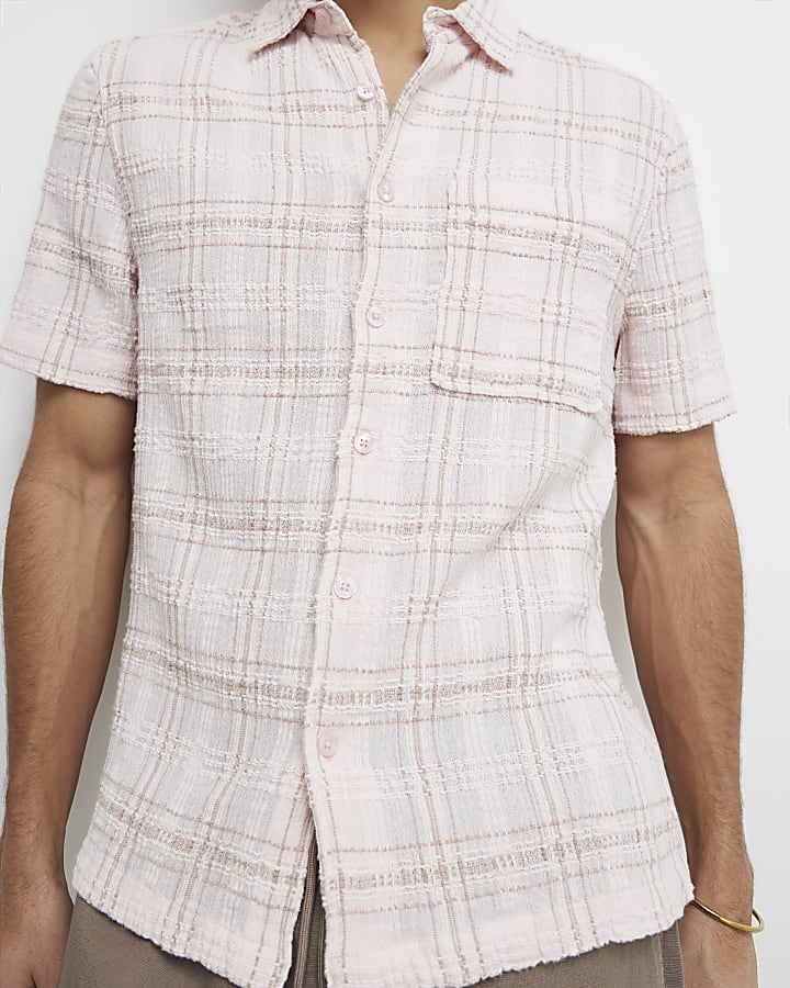 Pink Boxy Fit Textured Check Shirt