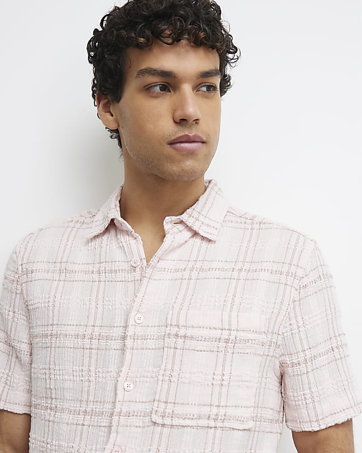 Pink Boxy Fit Textured Check Shirt