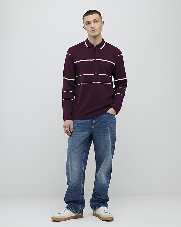 Red Slim Fit Stripe Polo Shirt