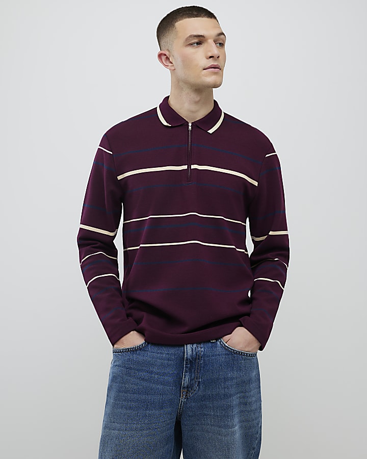 Red Slim Fit Stripe Polo Shirt