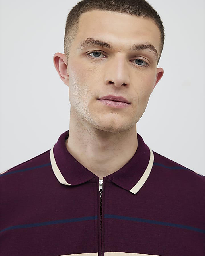 Red Slim Fit Stripe Polo Shirt